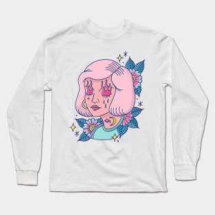 Pink hair fire eyeD Long Sleeve T-Shirt